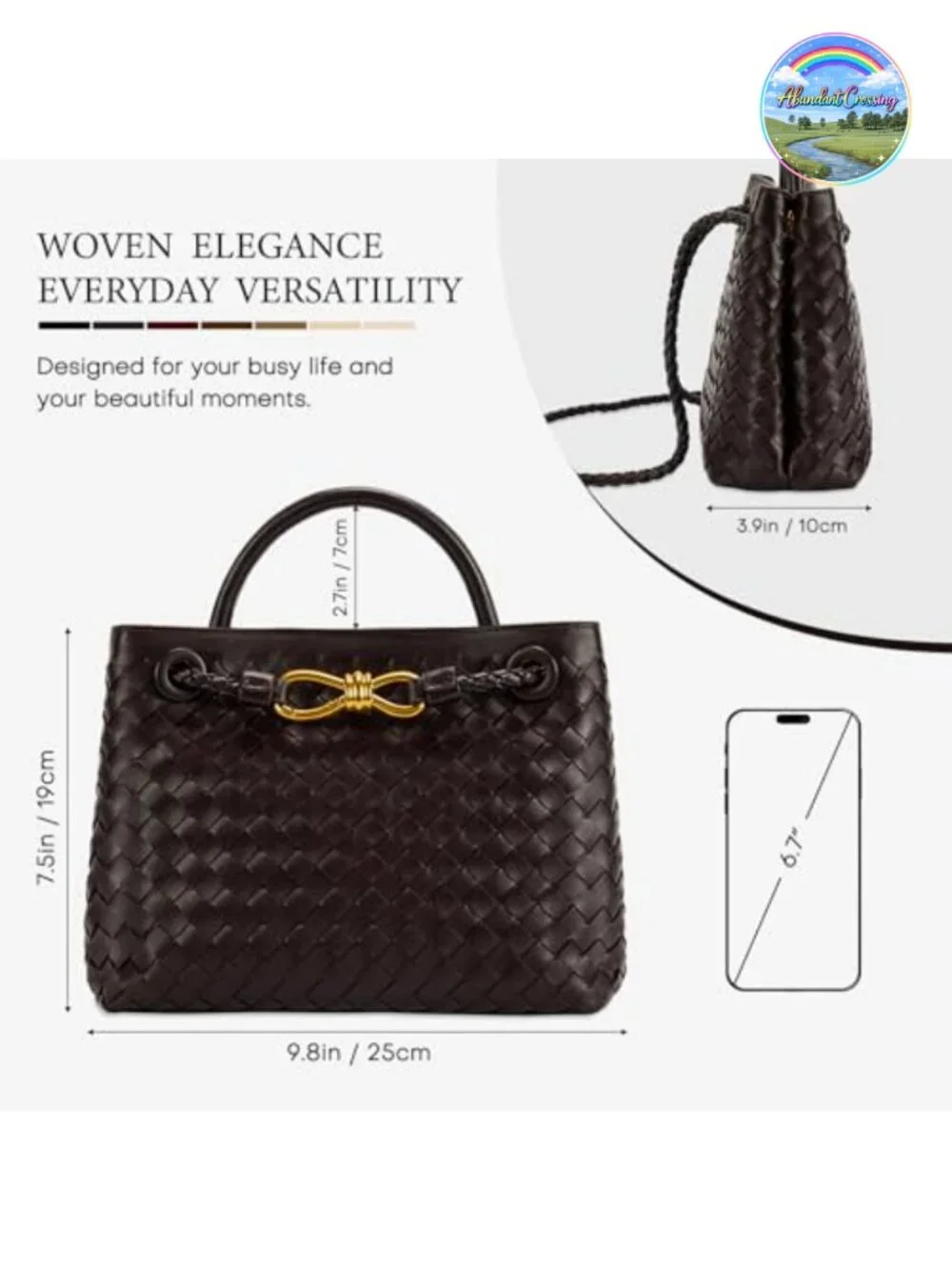 Woven Tote Handbag Faux Leather Shoulder Bag Top Handle Crossbody